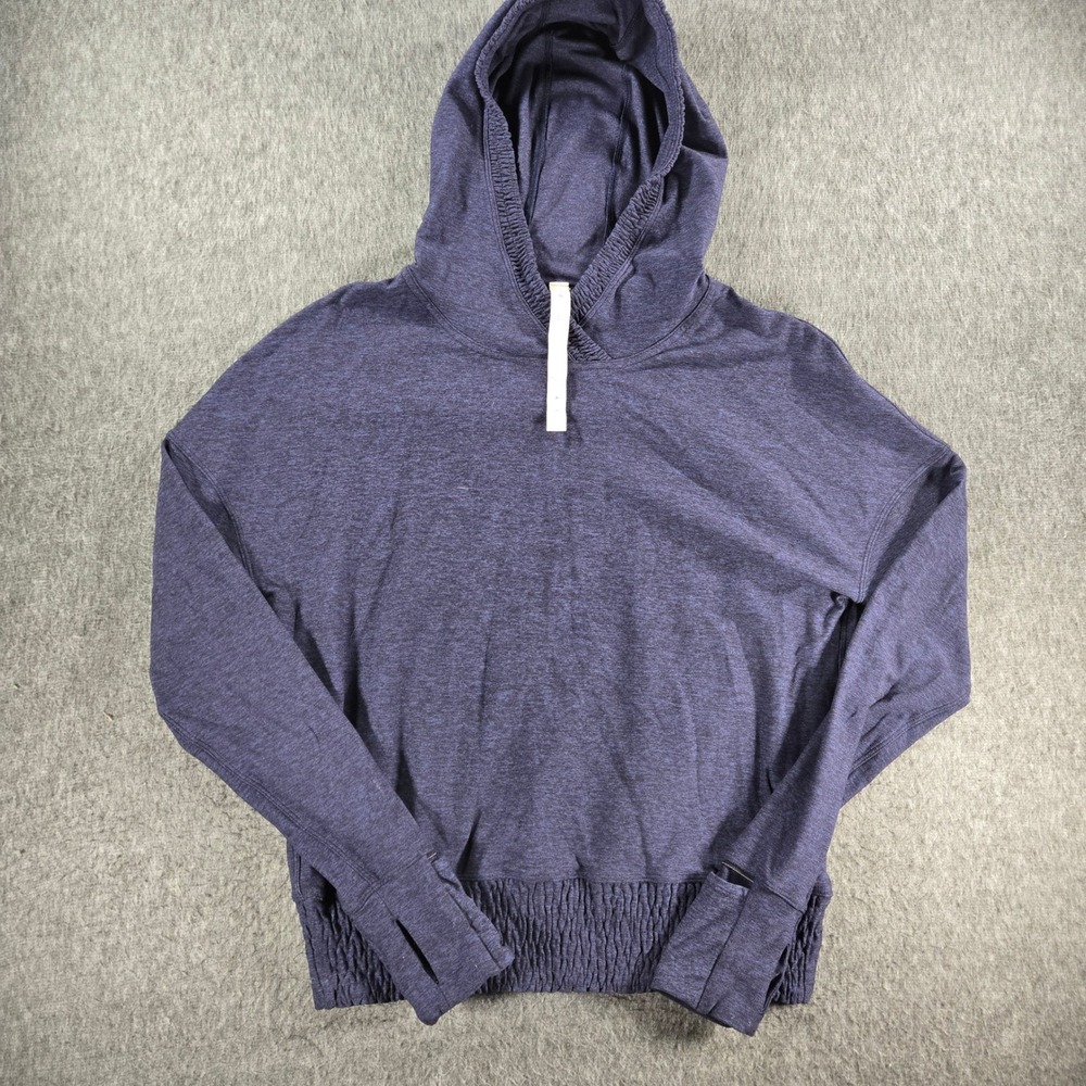 Lululemon Hoodie Womens 4 Purple Heathered Smocked‎ Hem Thumbholes Pullover
